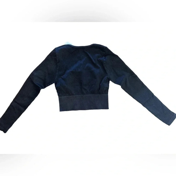 New OFFLINE By Aerie Seamless Cable Square Neck T Shirt Black Size Small NWT - Picture 2 of 8